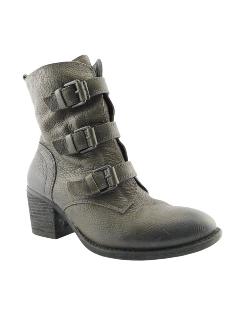 VINCE CAMUTO Gray Leather Triple Buckled Block Heel Ankle Boots  9.5